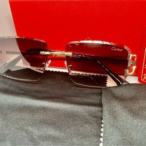 Cartier Big C Diamond Cut black Frameless Lens Gold Frame SHIP SAME DAY